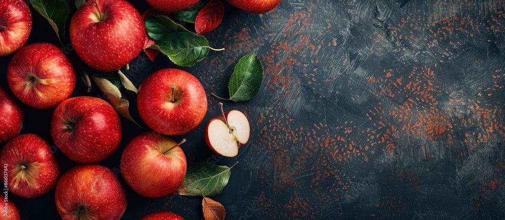 Poster dark background highlighting organic apples with copy space image.
