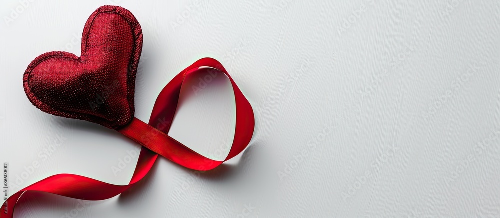 Aufkleber heart and ribbon on a white backdrop with copy space image.