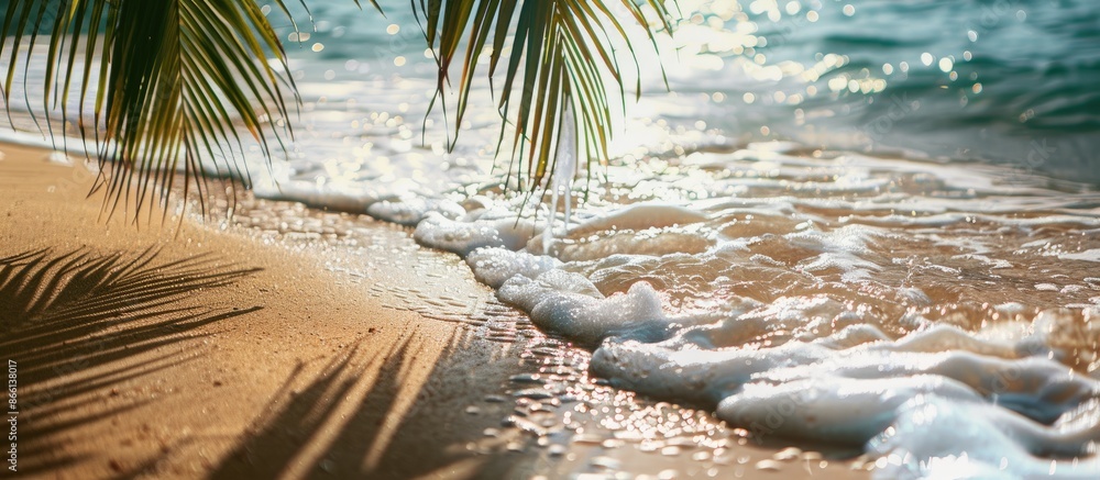 Poster Sandy beach with captivating details in the background, perfect for adding text. Copy space image desired.