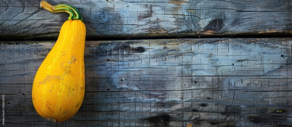 Poster yellow squash on a wooden surface with a copy space image.