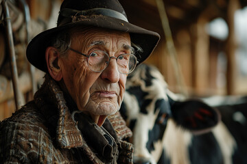 Fototapeta premium Authentic portrait of a local farmer involved in dairy production, National Dairy Month
