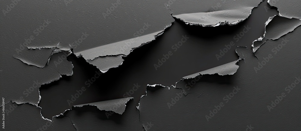 Aufkleber black paper with a torn hole and rip on a transparent background, perfect for overlaying a copy spac