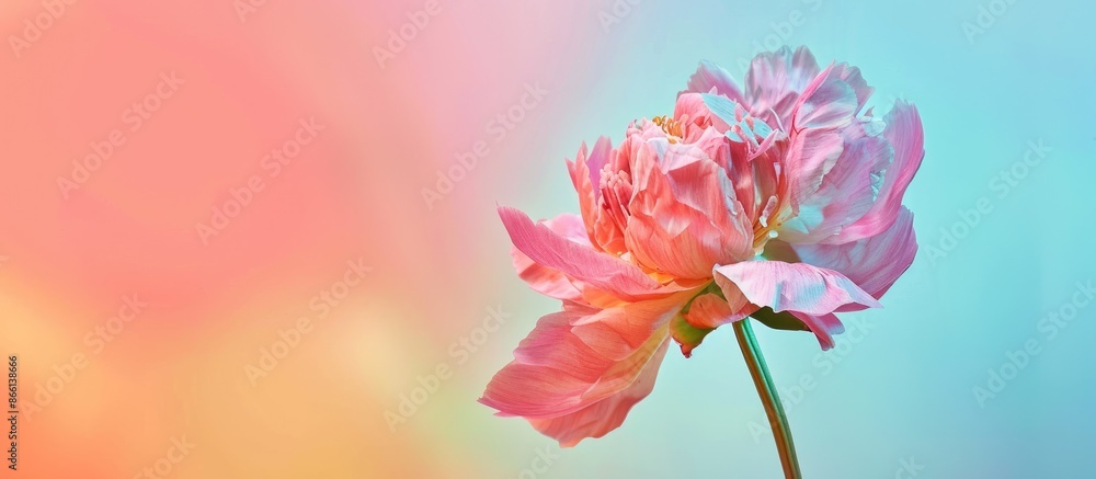 Aufkleber Peony flower against colorful backdrop with copy space image.