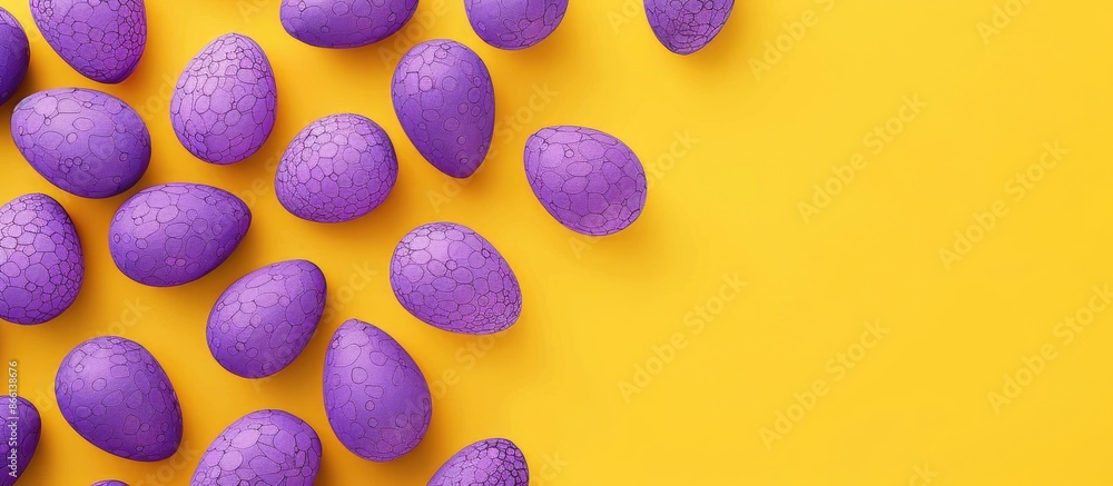 Canvas Prints Easter and spring-themed purple paper eggs on a yellow surface viewed from above with space for text or an image. copy space available