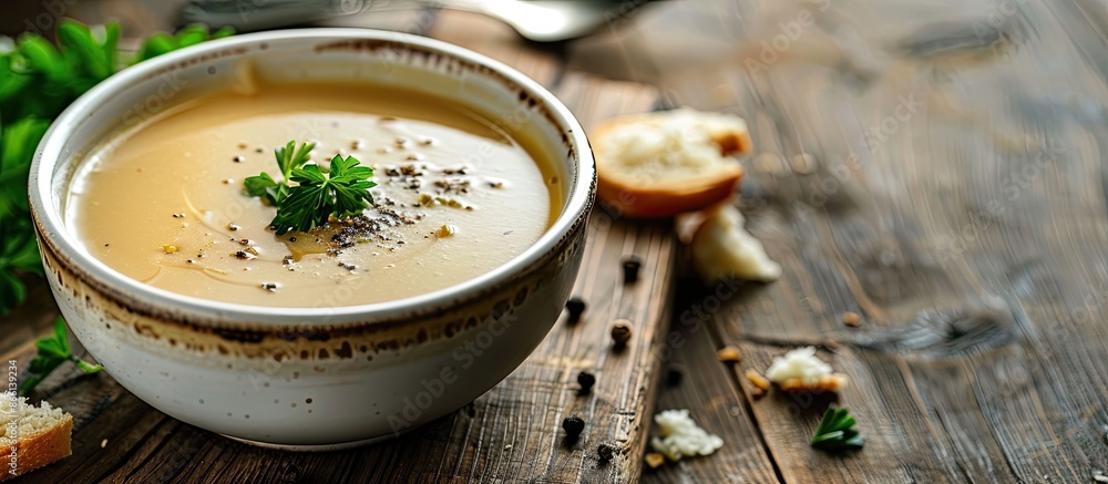 Poster homemade soup as a ready meal with a copy space image.