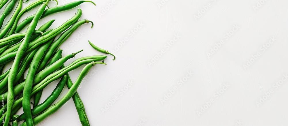 Poster green beans vegetable close-up on white background with ample copy space image.