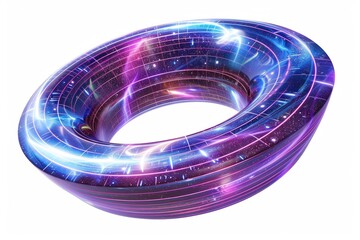 Futuristic 3D Holographic Wormhole Illustration with Space-Time Concept Design Isolated on White Background