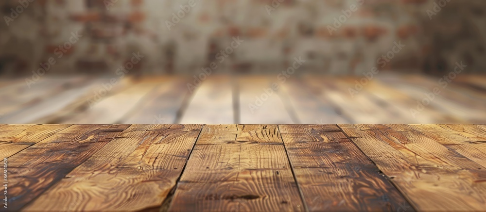 Poster an empty wooden table surface with a blurred abstract backdrop provides ample copy space for text on