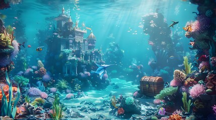 Whimsical Underwater Kingdom with Mermaids and Friendly Sea Creatures for Oceanic Fantasies