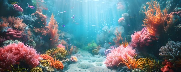 Obraz premium Vibrant Underwater Seascape with Diverse Marine Flora and Fauna