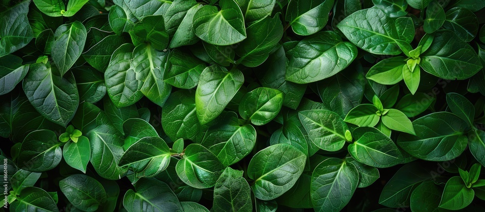 Poster background image of green leaves with a natural texture as wallpaper, providing copy space for text.