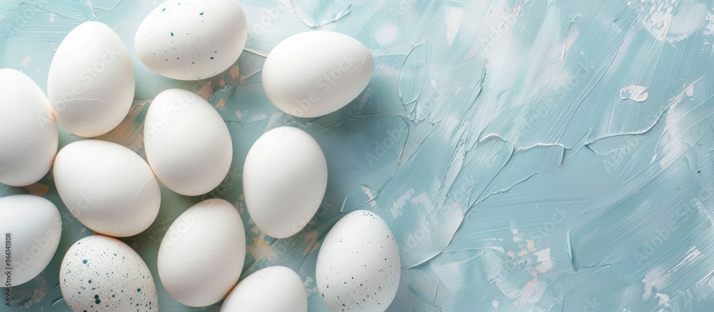 Aufkleber copy space image with white eggs against a paper background.