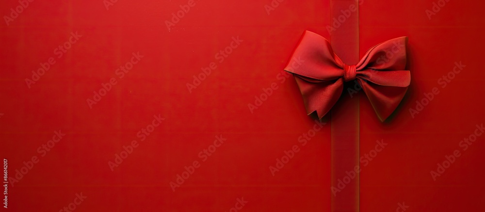 Aufkleber A red bow on a red backdrop with a vignette creating a mock-up suitable for texts, congratulations, phrases, and lettering within the copy space image.
