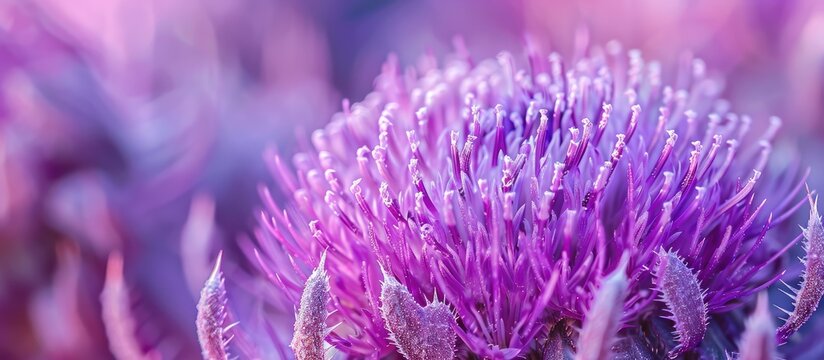Close-up shot of a striking purple thistle flower, Carduus acanthoides, with ample copy space image, capturing its intricate details.