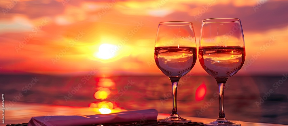 Aufkleber enjoy a romantic dinner with your loved one against a beautiful sunset background with a copy space 
