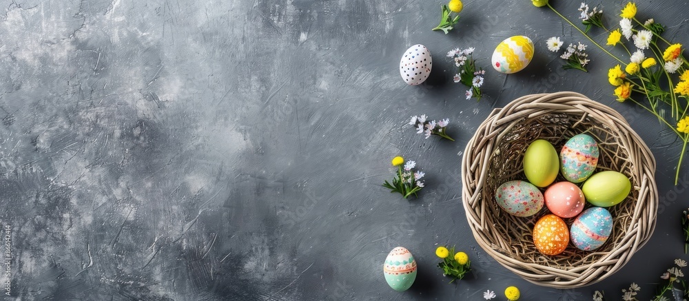 Aufkleber easter table setup on gray backdrop with holiday decorations, embodying the happy easter theme. incl