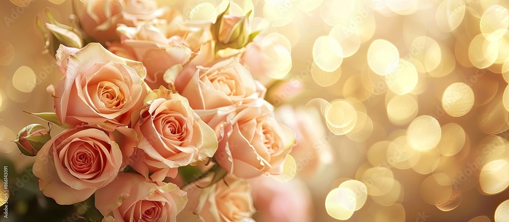 Aufkleber Close-up image of gorgeous roses with golden bokeh, ideal for Mother's Day, featuring copy space image.