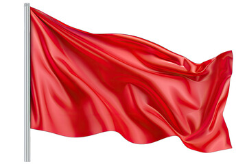 Vibrant red flag waving on a pole, symbolizing warning, danger, or alert. Isolated on a white background.