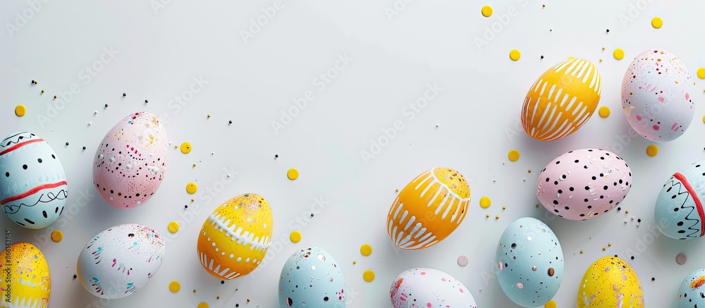 Aufkleber Top view of Easter eggs on a white backdrop with copy space image for text, isolated.