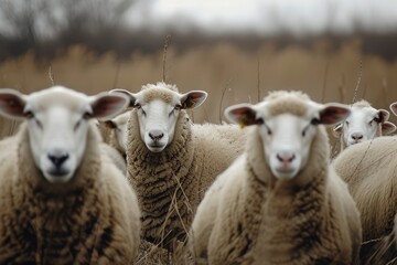Fototapeta premium sheep together looking at the camera. generative ai
