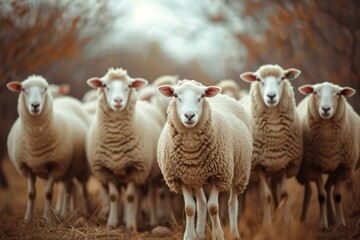 Fototapeta premium sheep together looking at the camera. generative ai