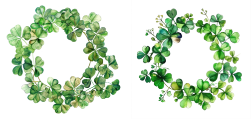 round clover leaf watercolor frame border isolated on white or transparent png