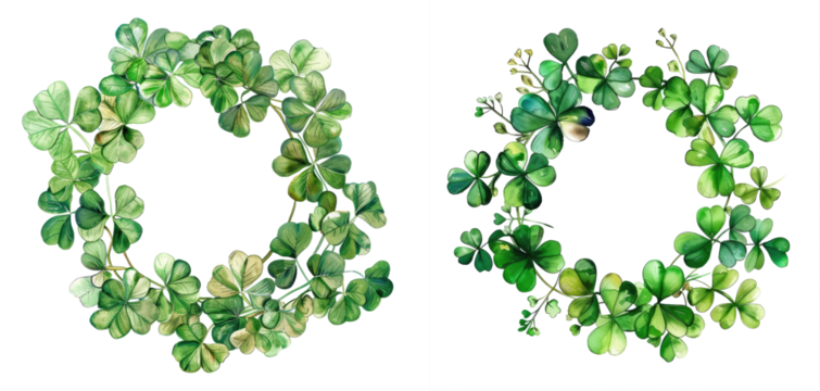 round clover leaf watercolor frame border isolated on white or transparent png - Powered by Adobe