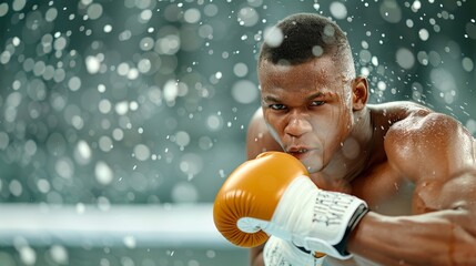 Portrait of a professional boxer throwing a punch.