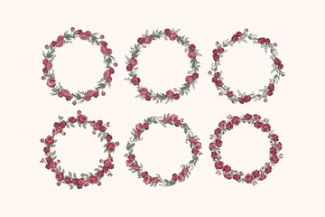 Hand Drawn Red Rose Wreath Flower