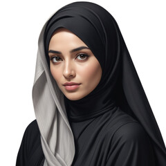 Naklejka premium Saudi woman in hijab and traditional formal Abaya on Isolated transparent background png. generated with AI