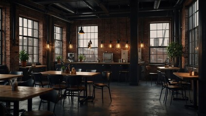 Fototapeta premium Event space and dark cafe interior