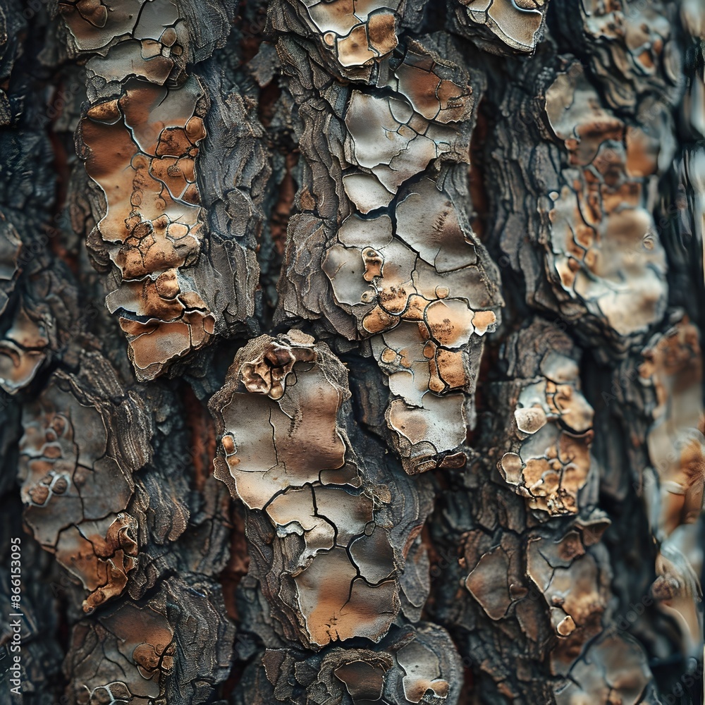 Poster detailed tree bark texture with intricate patterns and rugged surface