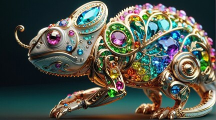 Ornate Jewel-Encrusted Mechanical Chameleon