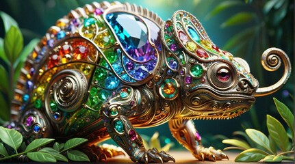 Fototapeta premium Ornate Jewel-Encrusted Mechanical Chameleon