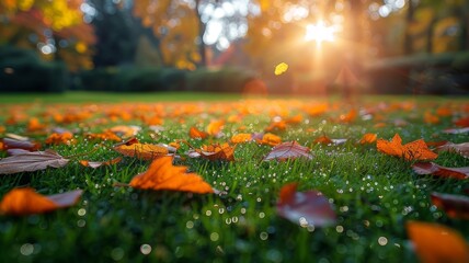 Golden Hour Sunlight on Autumn Leaves. A Scenic Fall Landscape
