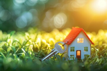 House Key on a Lush Green Lawn in a Golden Sunlight