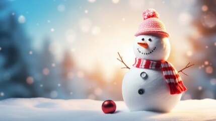 Fototapeta premium Winter Wonderland: A Snowman Standing Proud in Snowy Landscape
