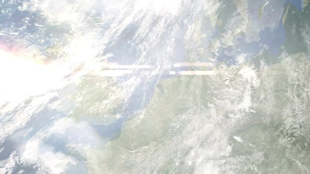 Zoom in from space and focus on Den Helder, Netherlands. 3D Animation. Background for travel intro. Elements of this image furnished by NASA
