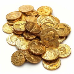 A Pile of Gold Coins on White Background