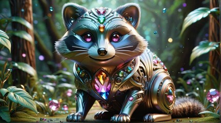 Fototapeta premium Ornate Raccoon with Gemstone Armor