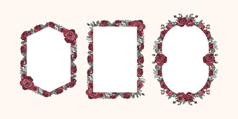 Hand Drawn Red Rose Flower Frame Background