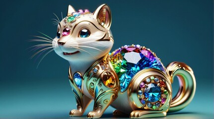 Jewel-Encrusted Mechanical Chipmunk in Forest