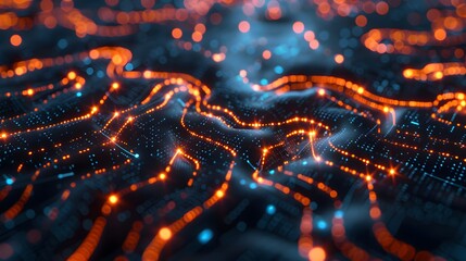 Neural circuit pathways lighting up in an electronic cyber brain, integrated with quantum computing, representing advancements in biotechnology and machine learning
