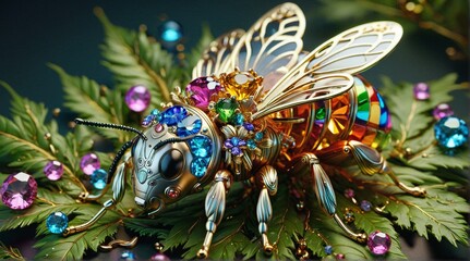 Jewel-Encrusted Mechanical Bee with Gemstones