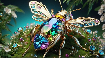 Jewel-Encrusted Mechanical Bee with Gemstones