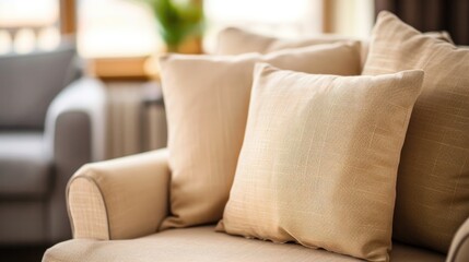 Cushions on beige armchair
