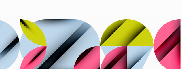 Circle, square and flower petal geometric background. Round shapes composition for wallpaper, banner, background or landing