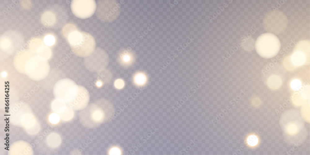 Poster golden abstract bokeh with highlights on a transparent png background. holiday concept. vector illus