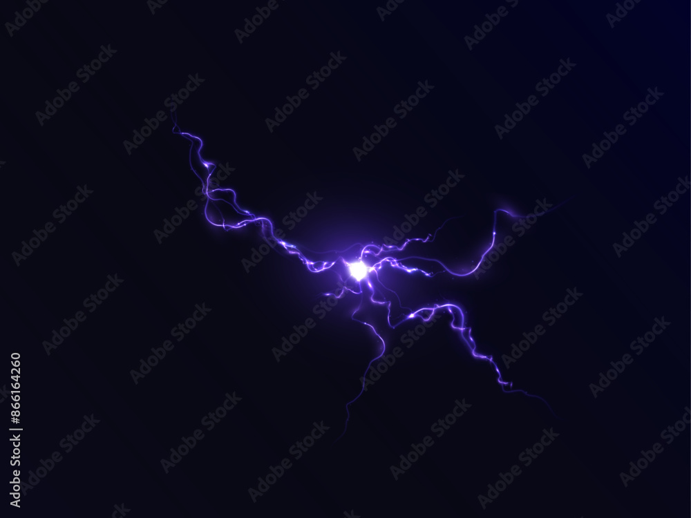Aufkleber abstract blue purple lightning effect, bright light effect png. lightning energy discharge effect is
