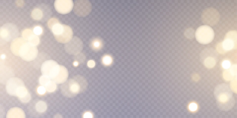 Golden abstract bokeh with highlights on a transparent PNG background. Holiday concept. Vector illustration for web design